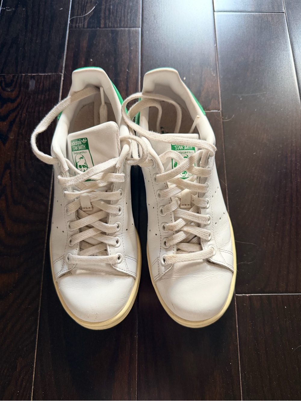 Adidas Stan Smith White Leather Sneakers with Green Heel Tab Size 7.5